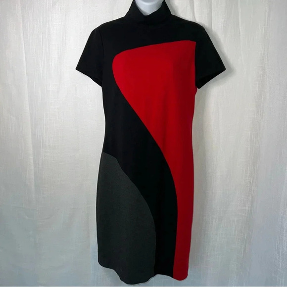 Carlisle Liquid Bodycon Abstract Art Black Gray Red Dress Size 10 - Picture 1 of 5